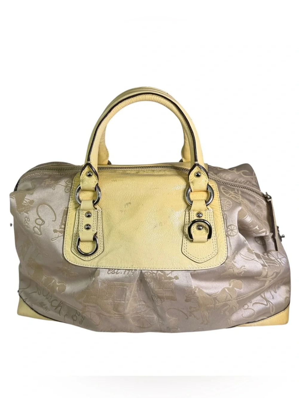 Coach Beige & Yellow Ashley Signature Horse & Carraige Satchel